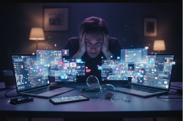 Pessoa isolada em meio à hiperconectividade